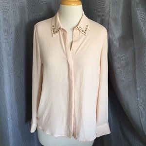 Gold Stud Collar Light Peachy Pink Button Down